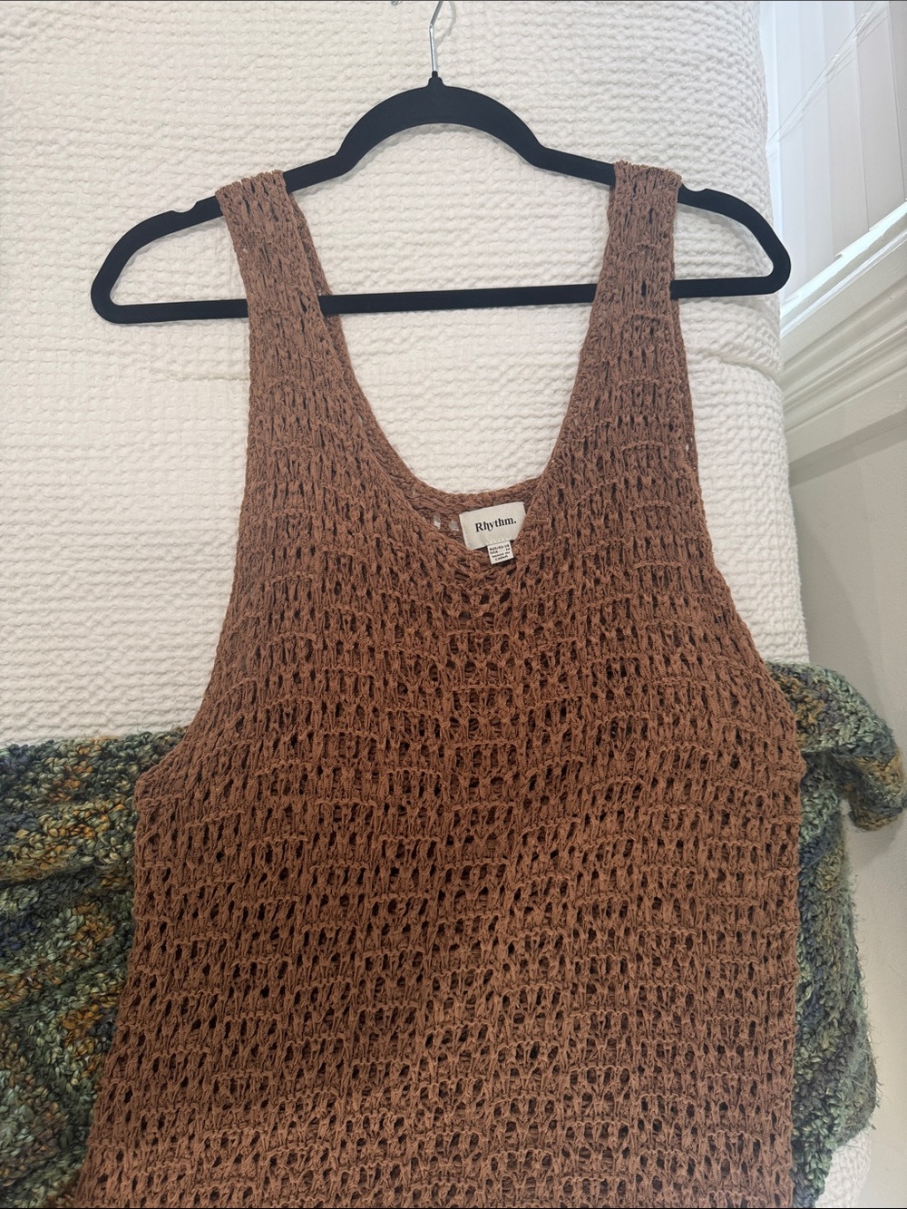 Rhythm Crochet Mini Tank Dress in Brown - Picture 3 of 4